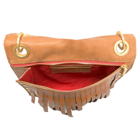 Hammitt Montana Saddle Brown Zip Suede Gold Reverse Leather Bag Handbag Purse NW - Picture 7 of 8